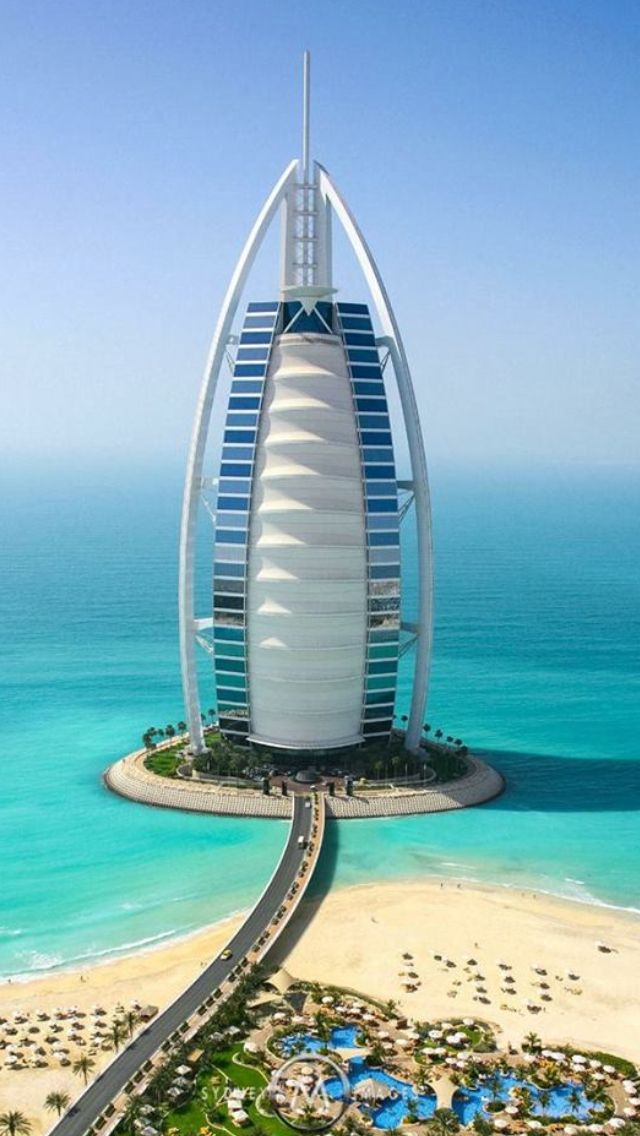 Burj Al Arab beside the turquoise Gulf