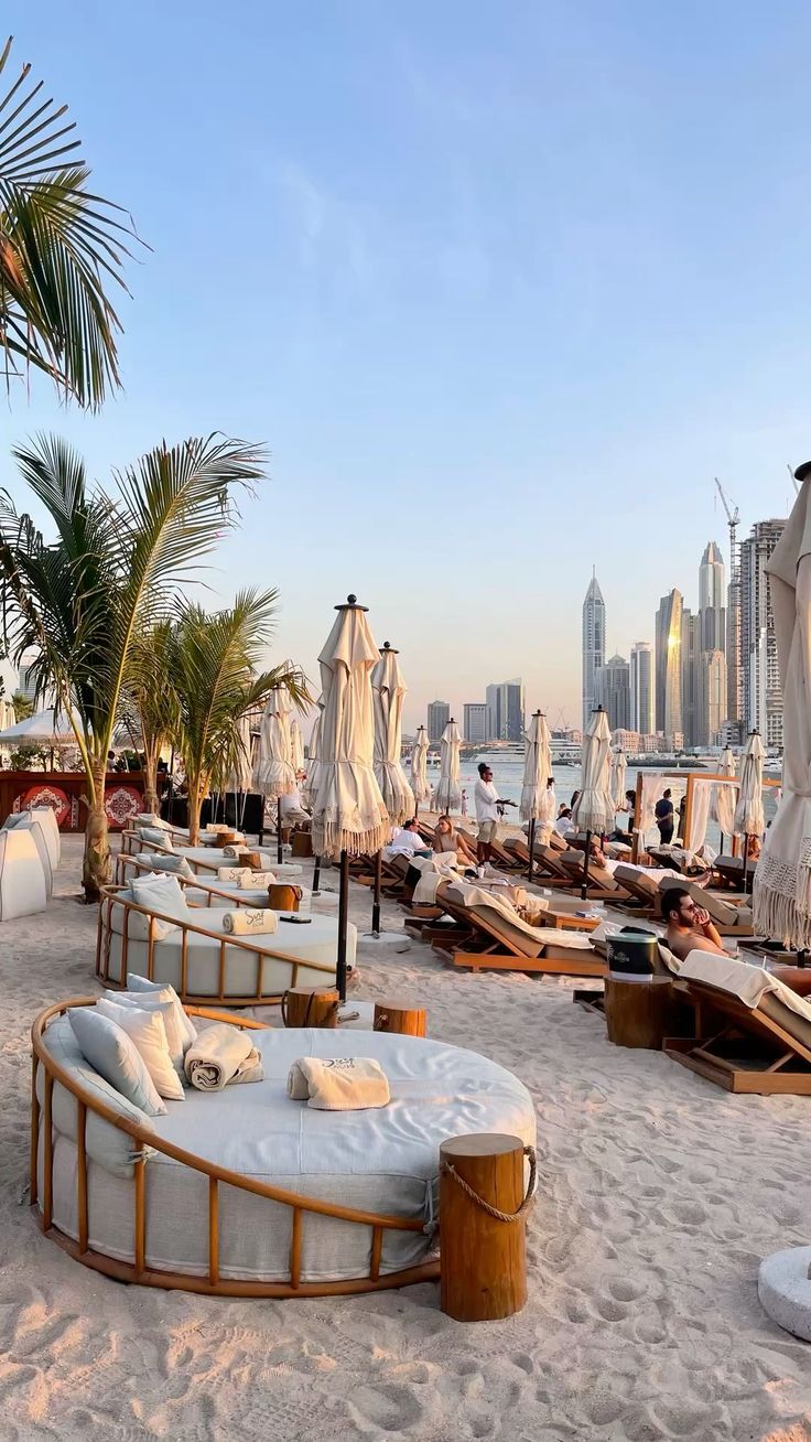 Luxury Dubai beach club overlooking the skyline